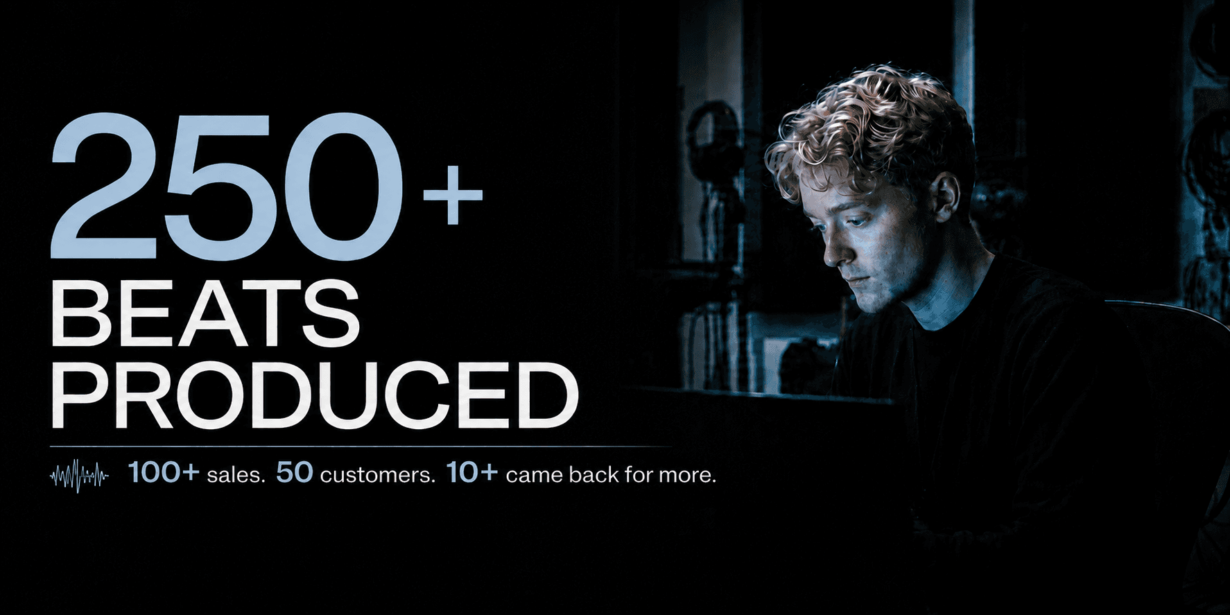 250+ beats produced. 100+ sales, 50 customers, 10+ came back for more